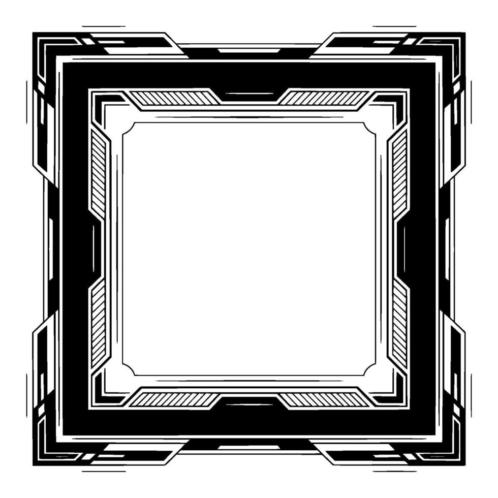 Geometric Tech Frame, Black White, Abstract Border vector
