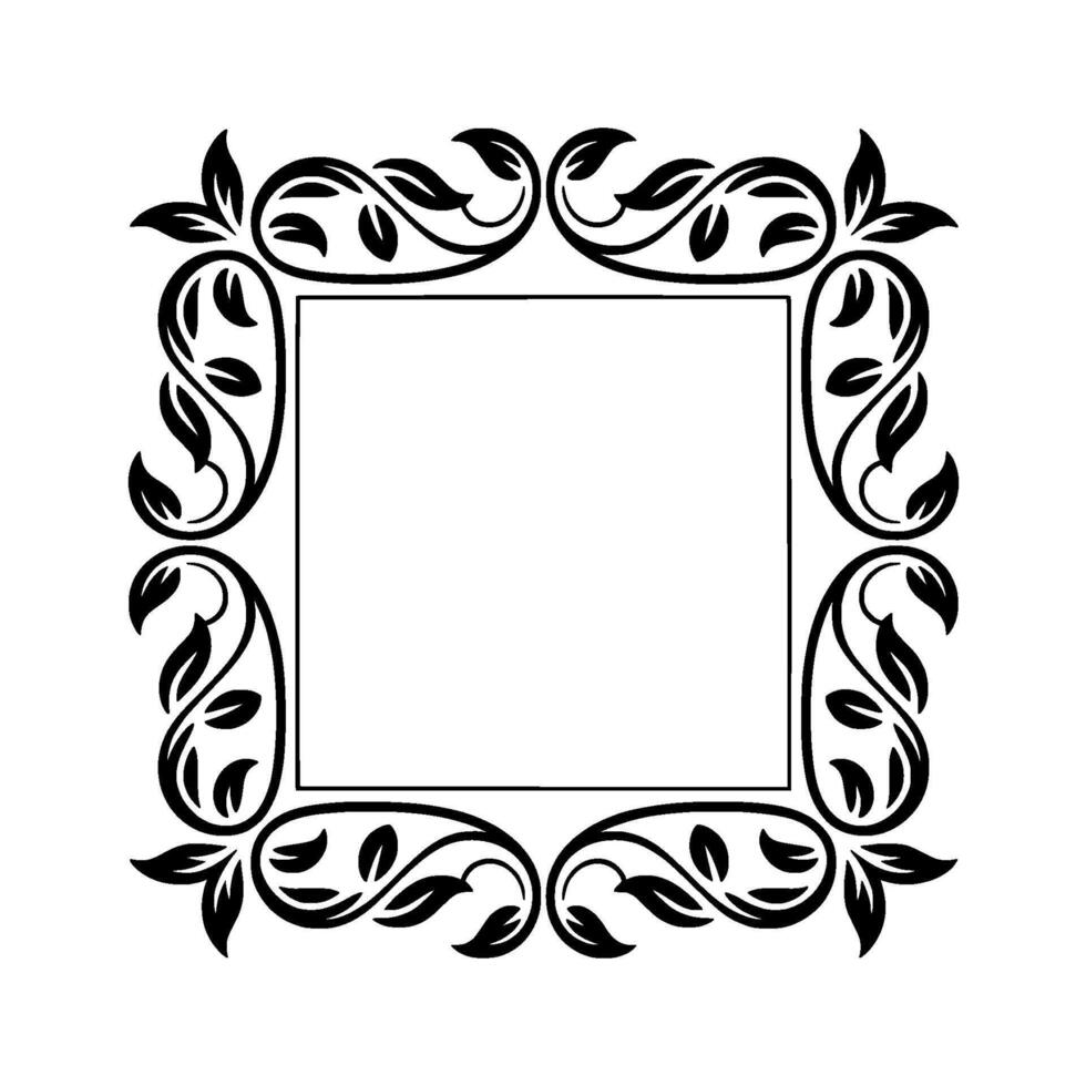 Elegant Black Leaf Frame on White, vector