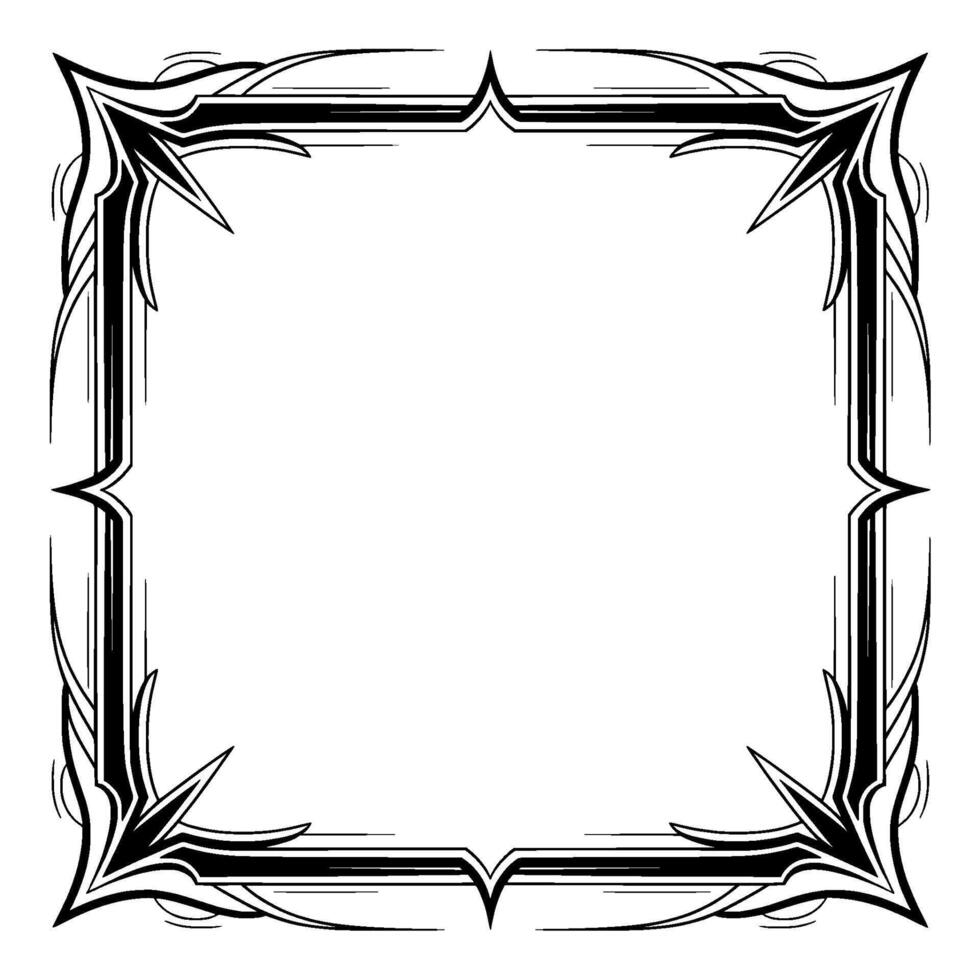 Ornate Square Frame With Spiked Corners, Black and White vector