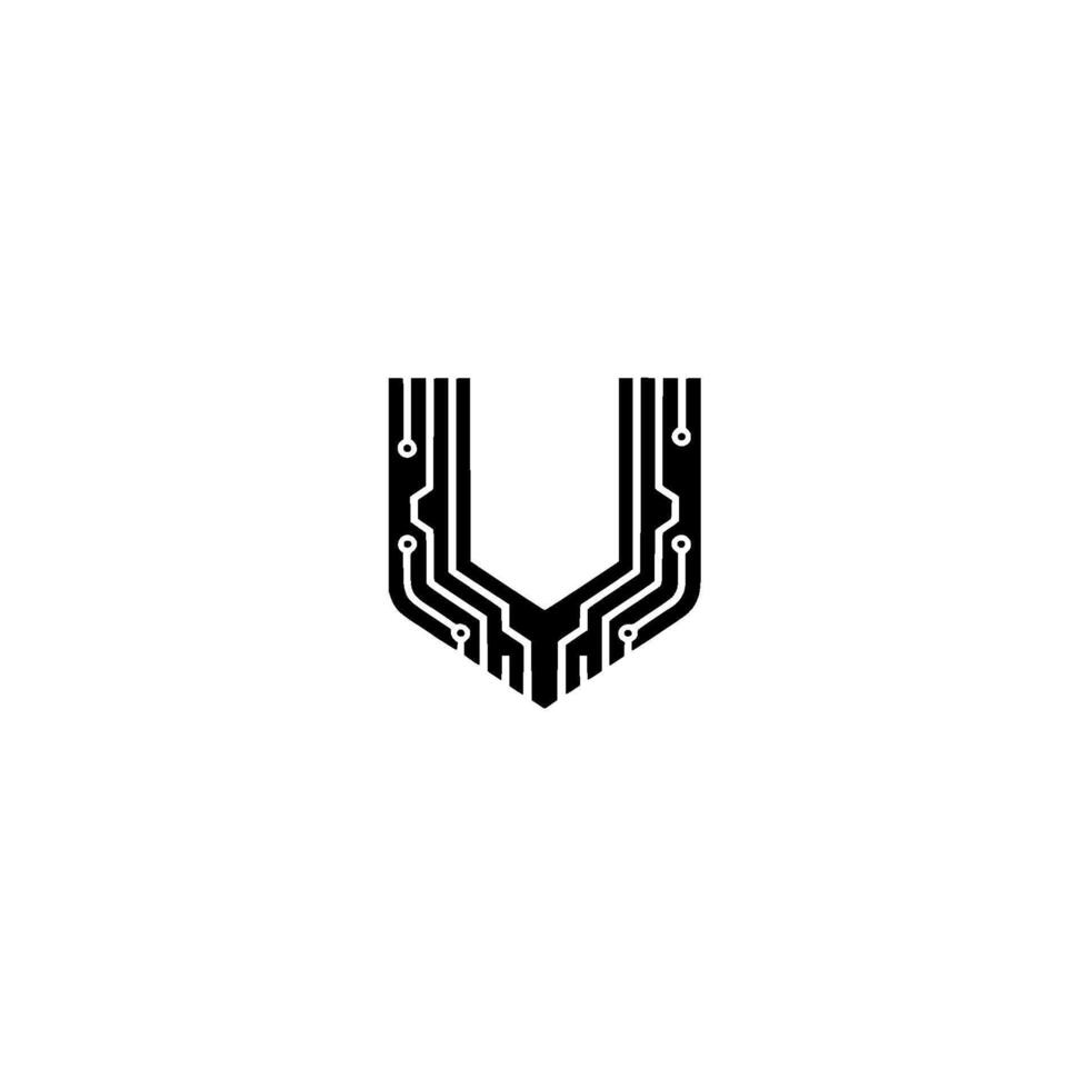Tech Shield Circuitry Ushape, Modern on White Background vector