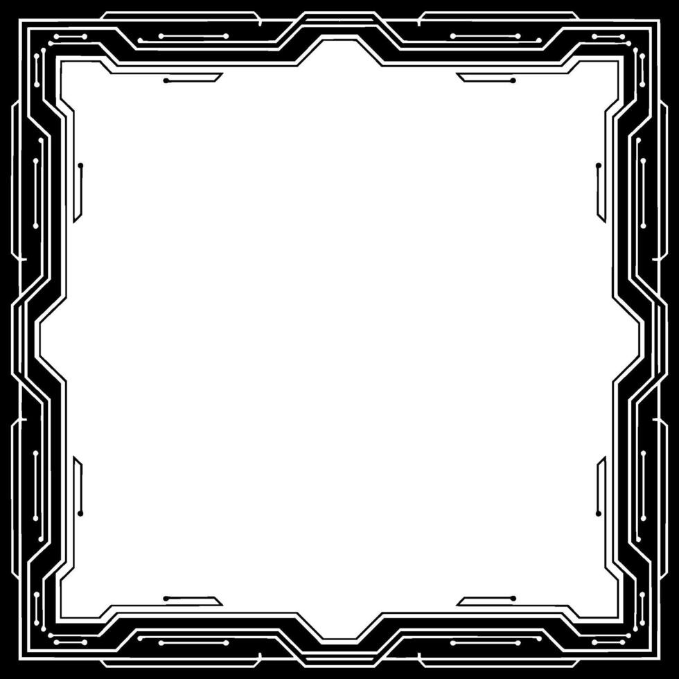 Tech Frame Futuristic Circuit Board Border on Black and White, Digital vector