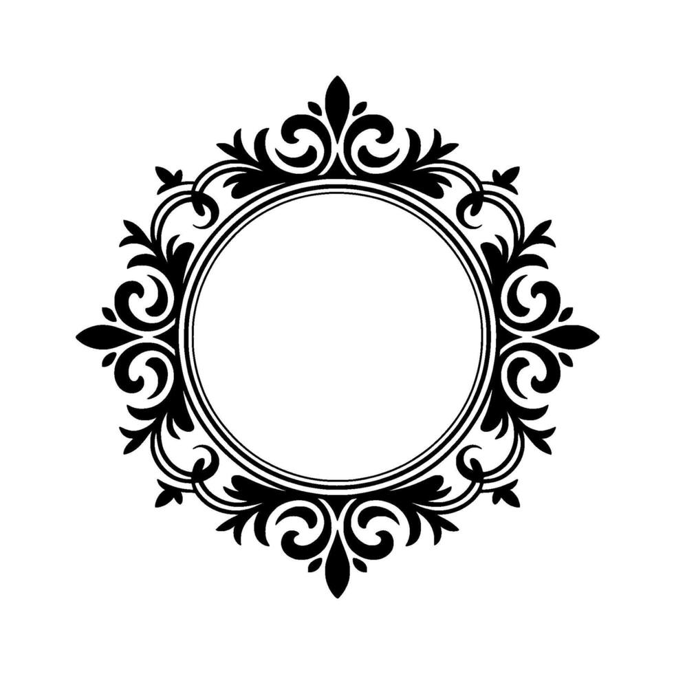Elegant Black Floral Frame, Circular Crest , Decorative Element vector