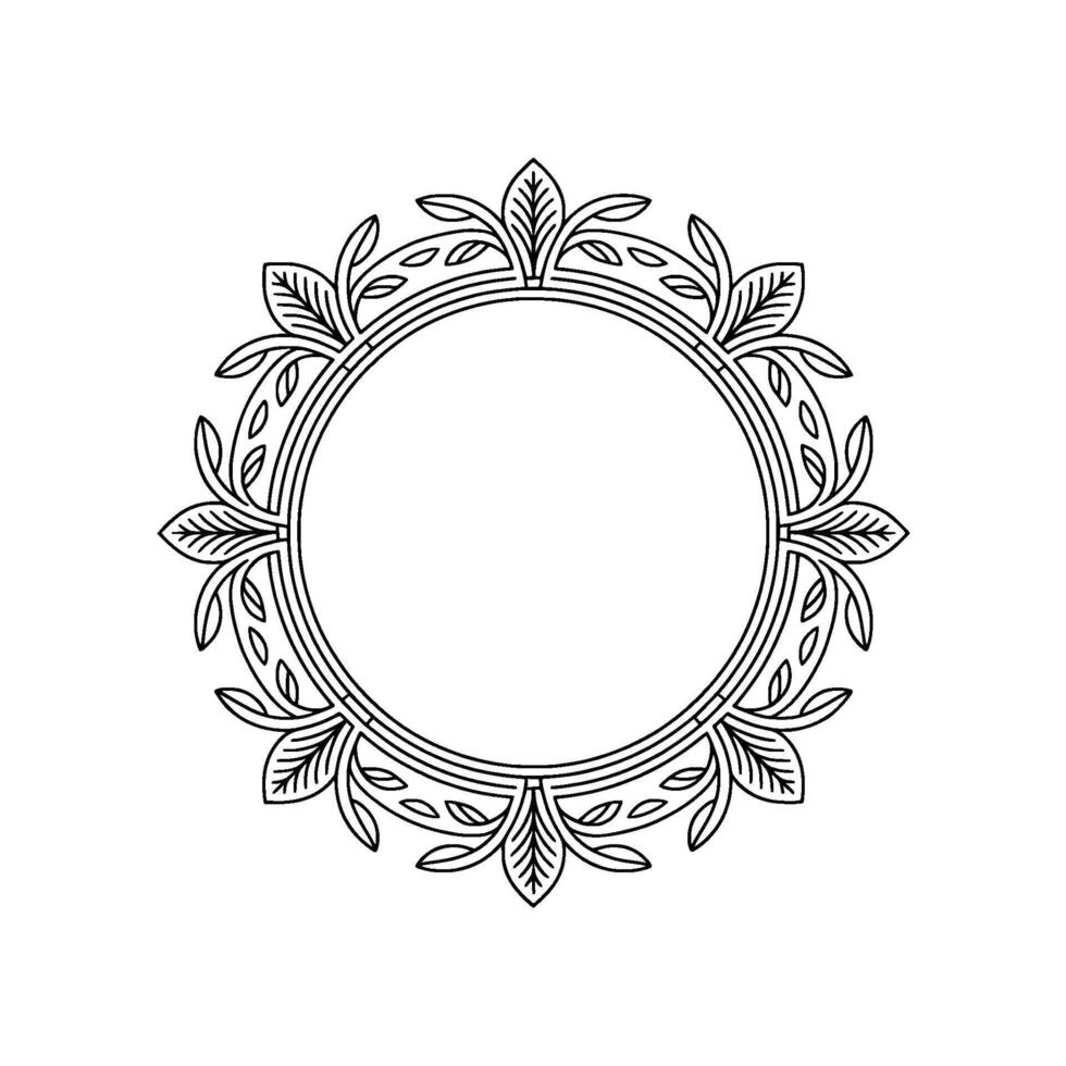 Elegant Circular Floral Frame, Minimalist Line Art vector