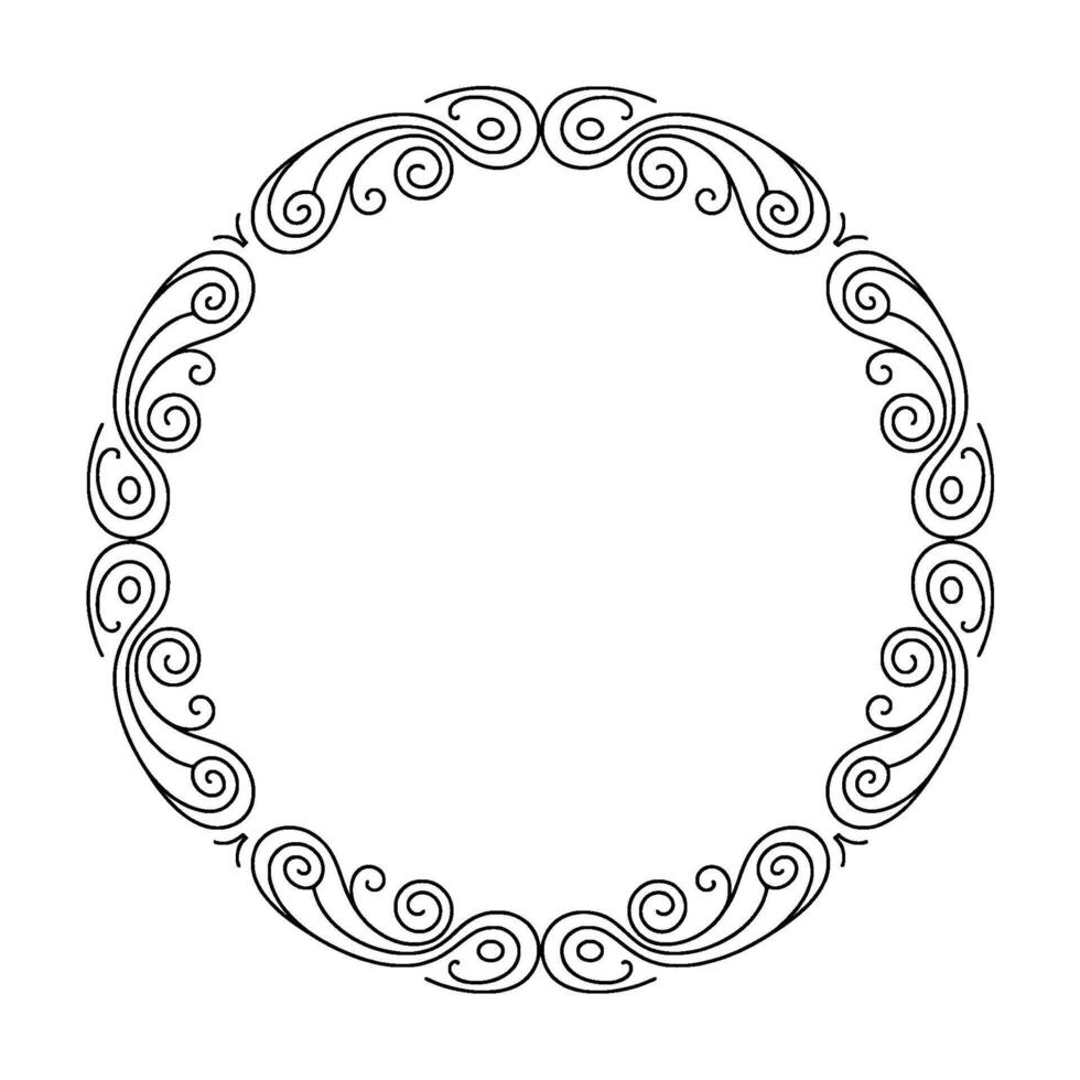 Elegant Swirls Frame, Black Outline, Minimalist vector