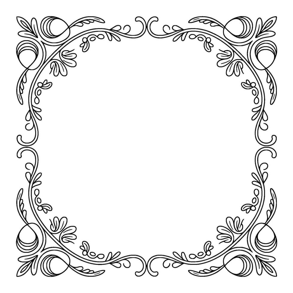 Elegant Floral Frame With Swirls and Leaves, Illustration vector