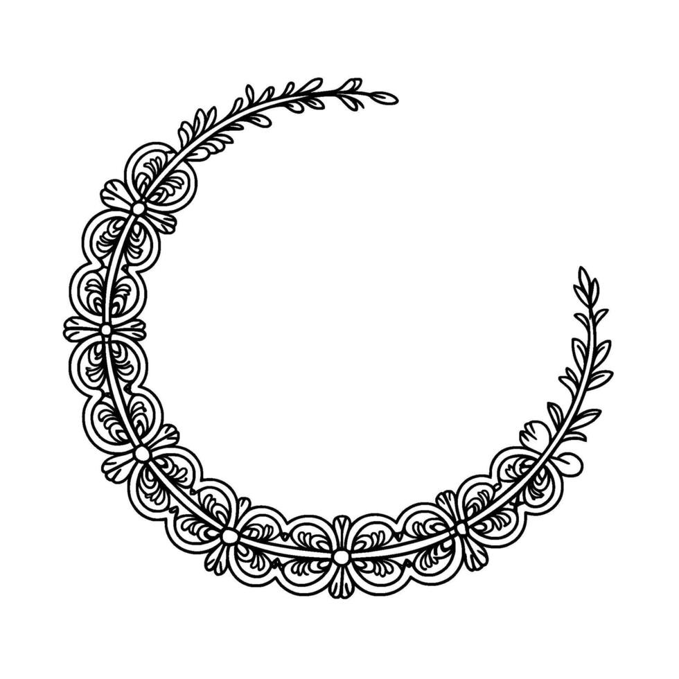 Floral Decorative Crescent Frame Silhouette on White Background vector