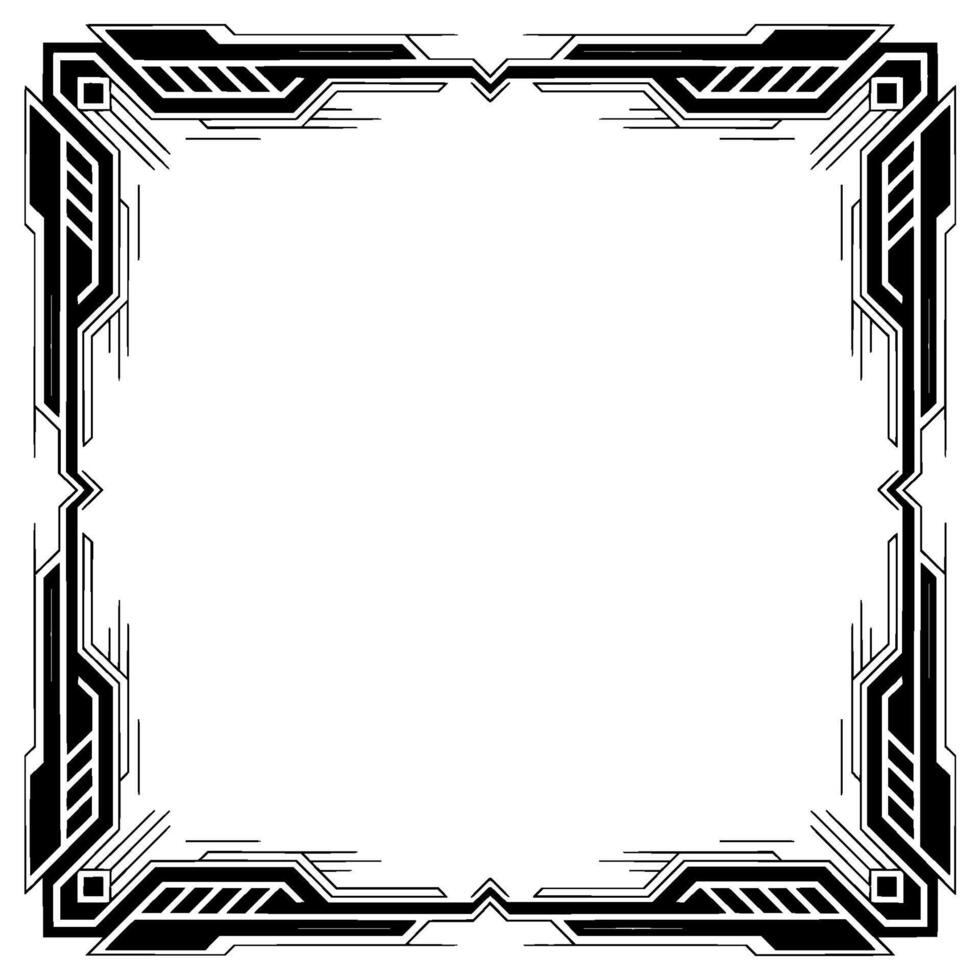 Geometric Tech Frame, Black and White Border, Futuristic vector
