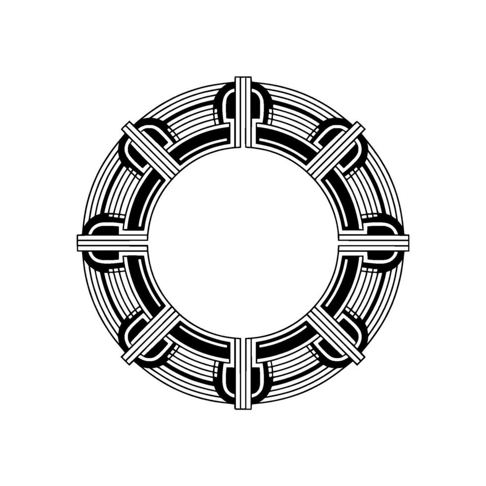 Art Deco Geometric Circle Frame, Black and White vector