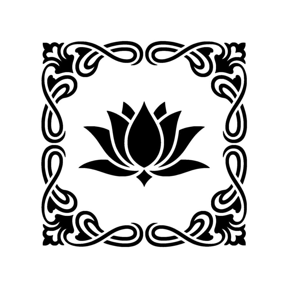 Black Lotus Flower in Ornate Art Nouveau Frame vector