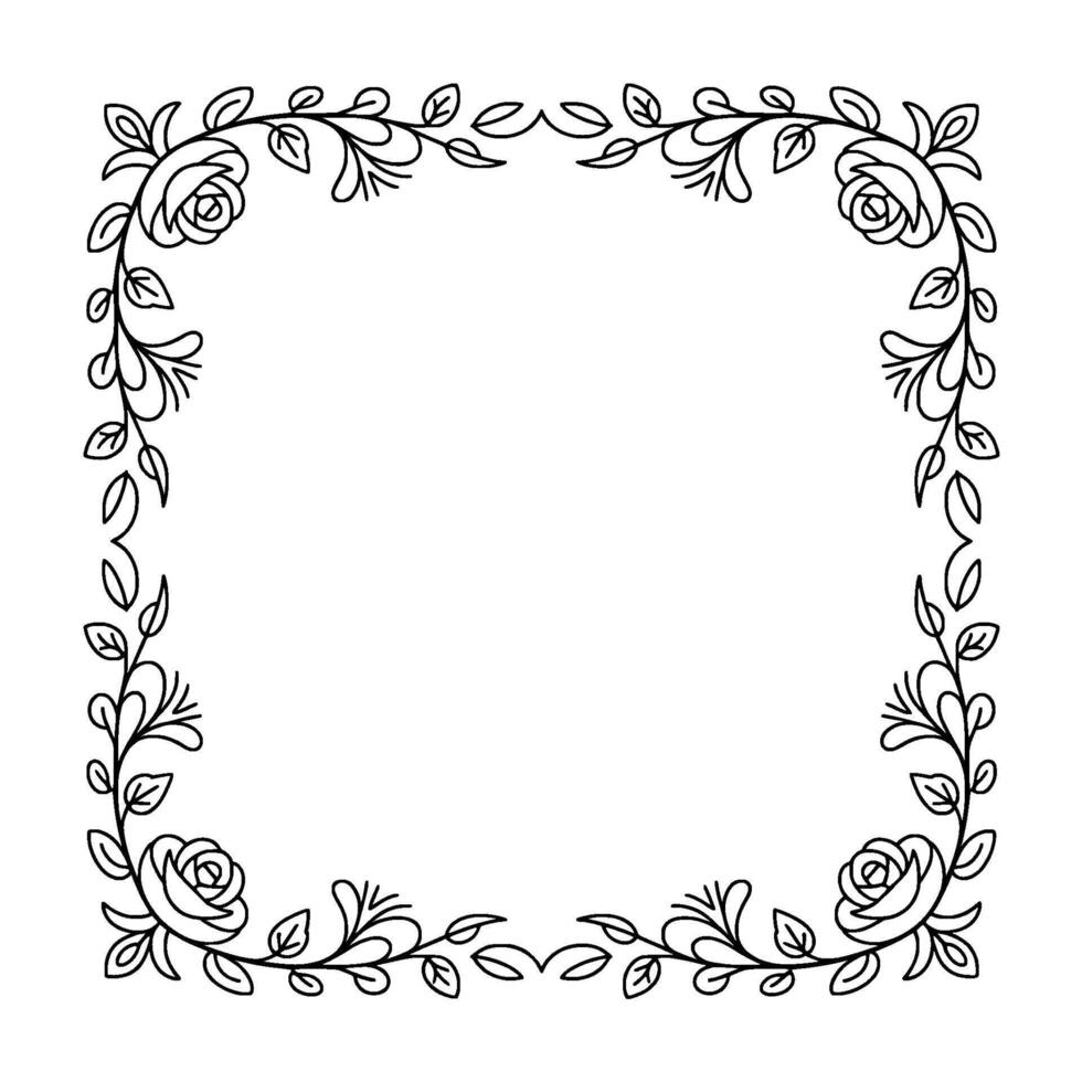 Elegant Floral Frame With Roses Minimalist Line Art vector