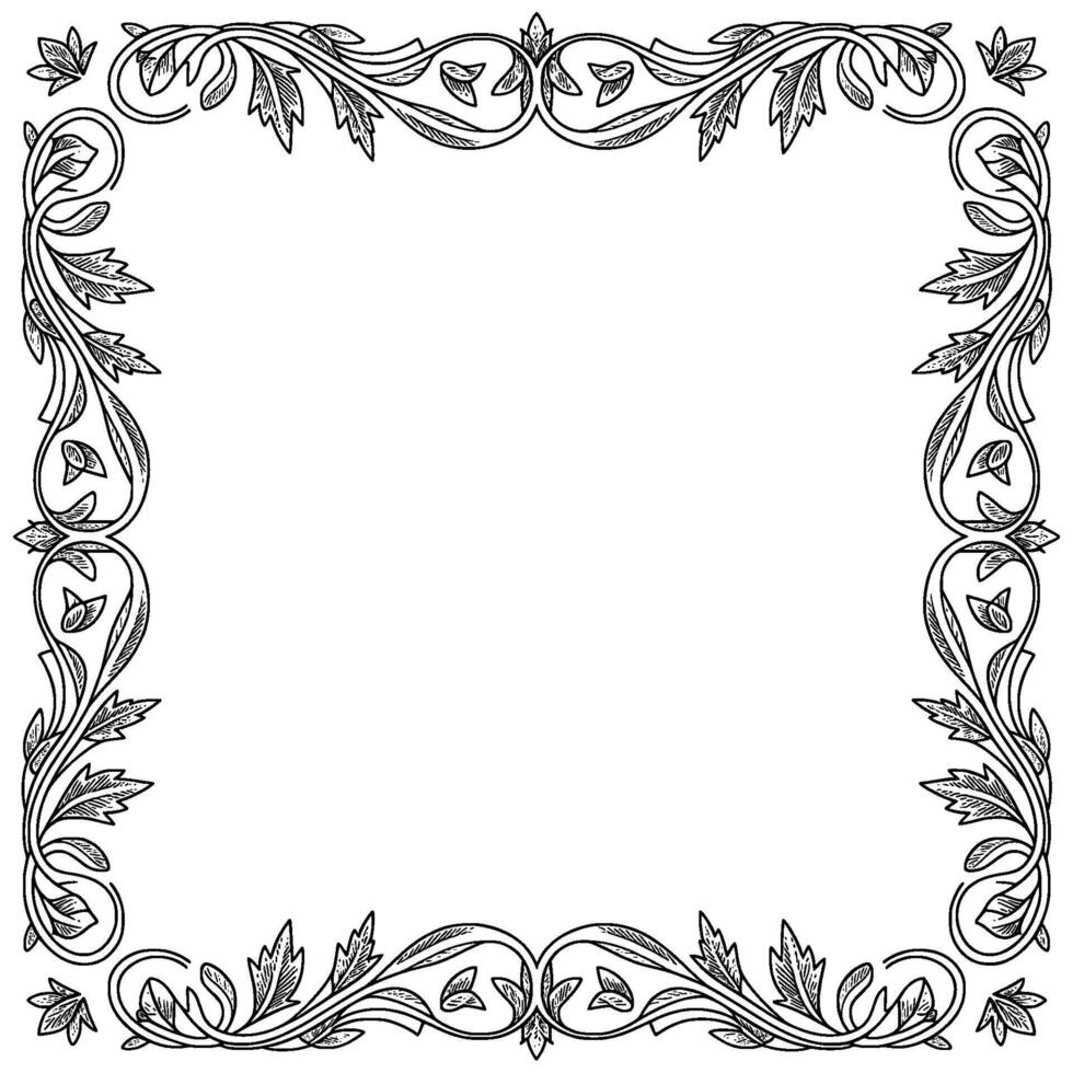 Elegant Floral Frame Black and White Decorative Border for Elements vector