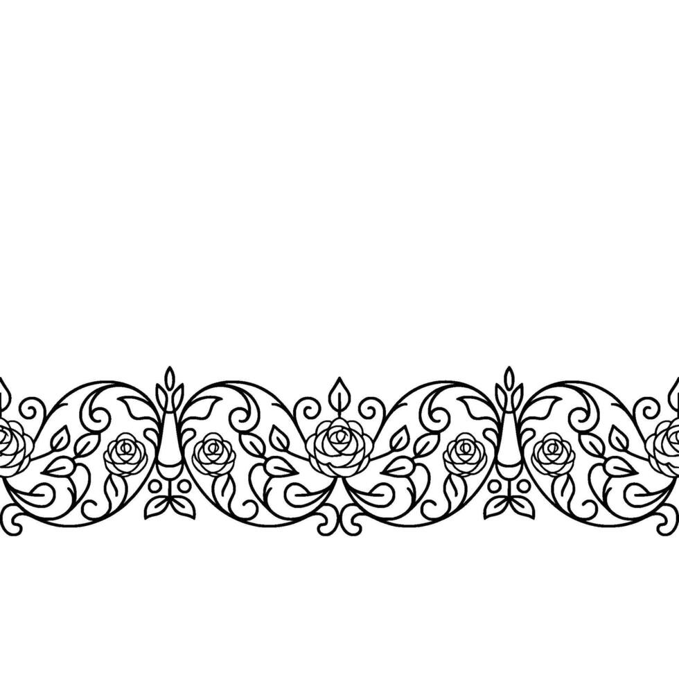 Elegant Floral Line Art Border, Rose Motif on Light Background vector