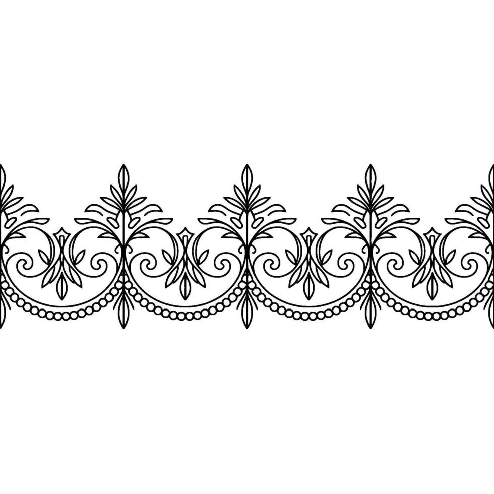 Elegant Floral Lace Border Ornament, Black and White vector