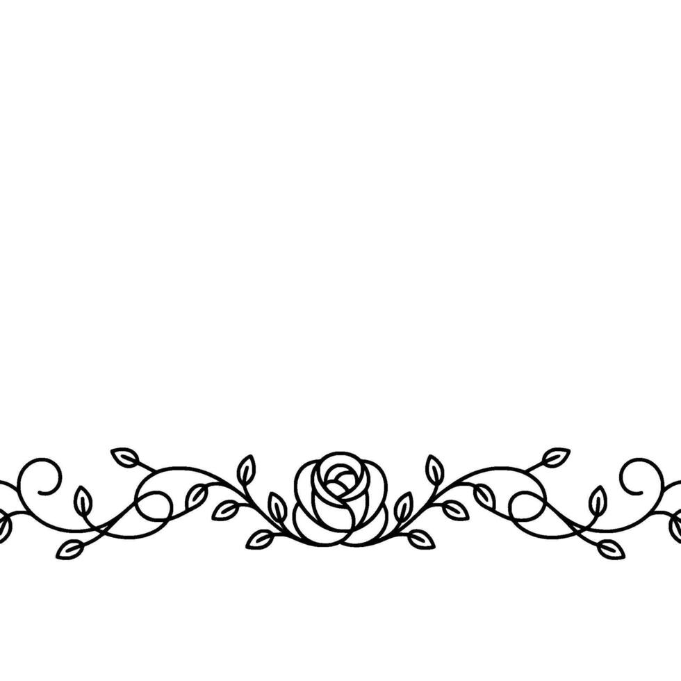 Minimalist Rose Vine Ornament Elegant Black Line Art Border vector