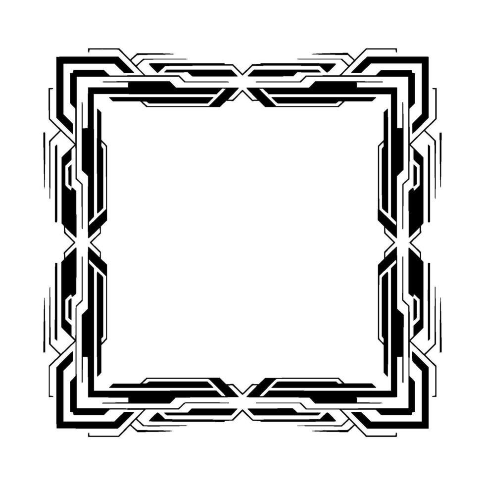 Futuristic Tech Frame, Black White Geometric Border, Modern Element vector