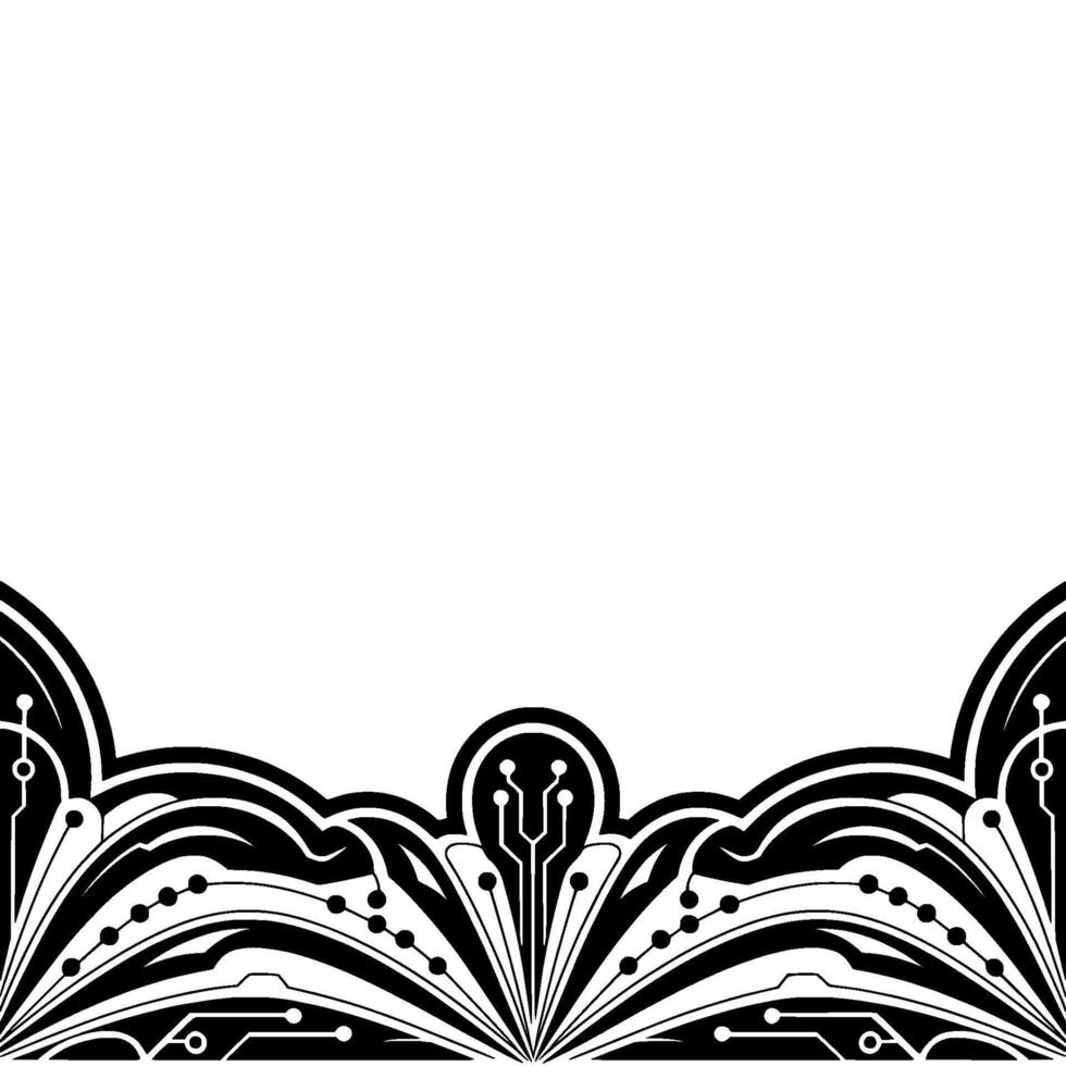 Tech Floral Border Abstract Circuitry and Ornament in Black and White vector