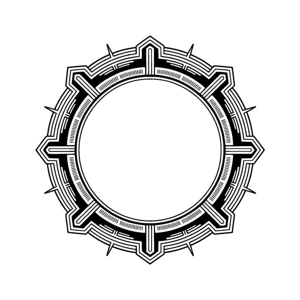 Geometric Ornamental Black White Circular Frame for vector