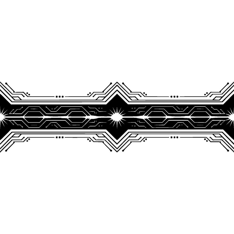Abstract Tech Circuit Border, Black White, Digital Element vector