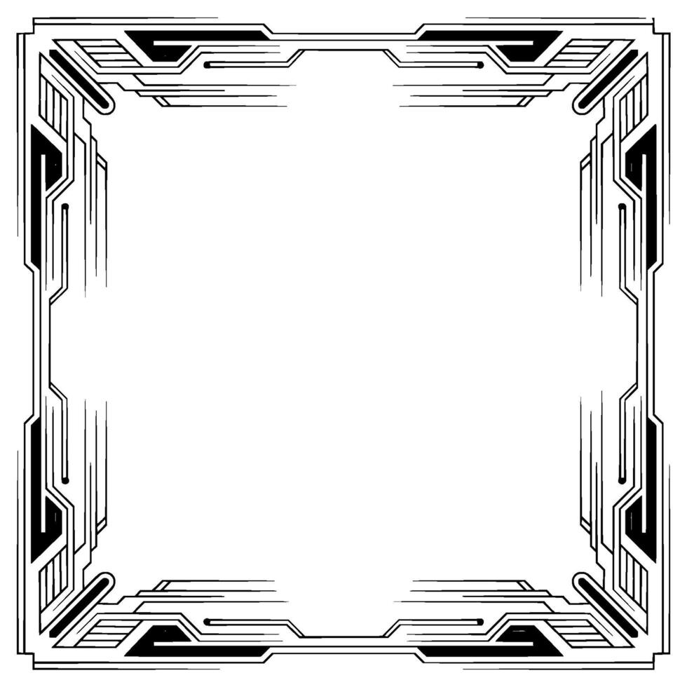 Art Deco Square Frame, Geometric Border, Black and White vector