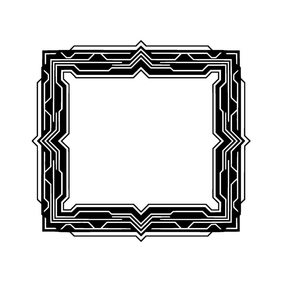 Geometric Art Deco Frame, Black Silver, Empty Center, Minimalist vector