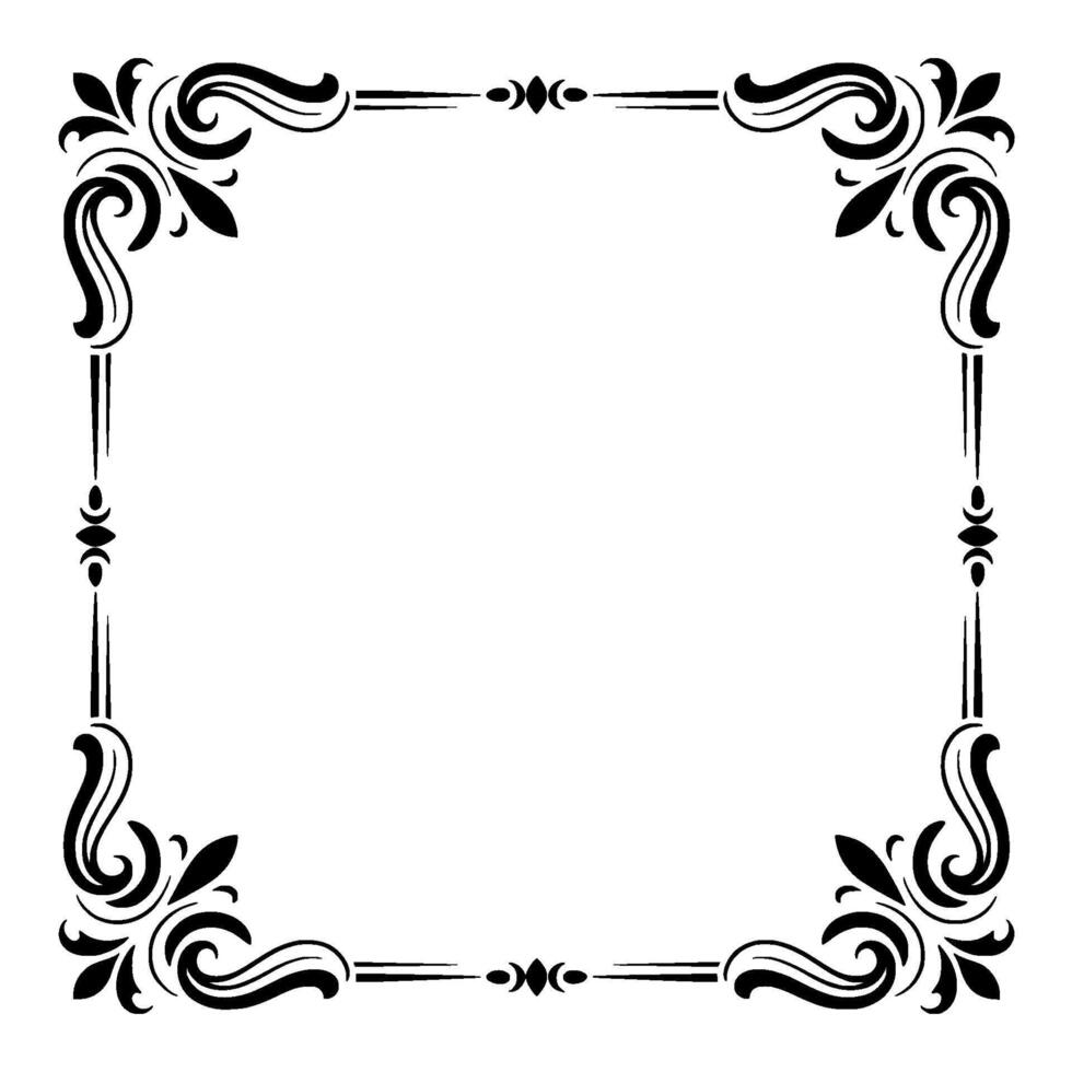 Elegant Black Ornamental Frame, Floral Elements, Decorative Border on White vector