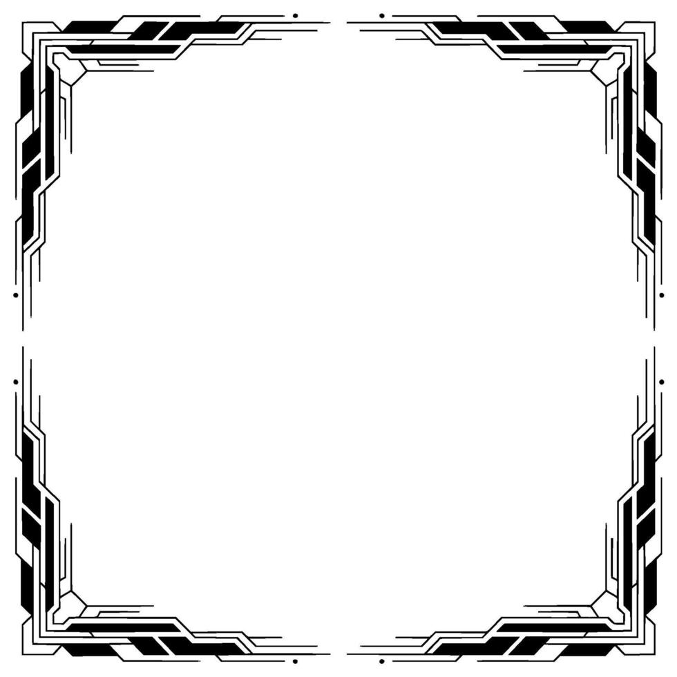 Futuristic Tech Frame, Minimalist Geometric Border, Black and White vector