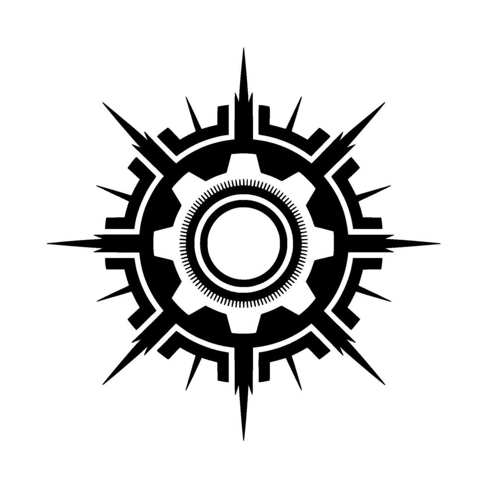 Geometric Mechanical Sunburst Gear Black White vector