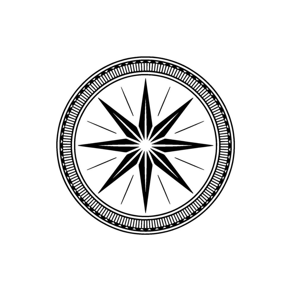 Minimalist Compass Rose , Black White, Navigation Concept vector