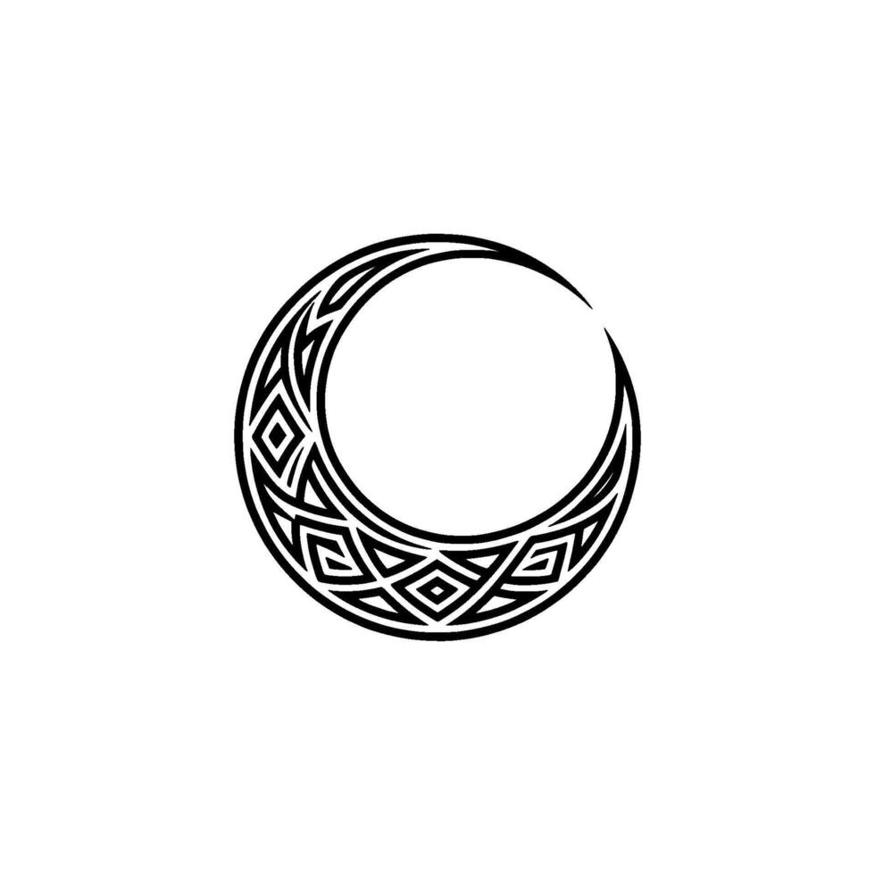 Minimalist Crescent Moon With Geometric Ornament, Black on White vector