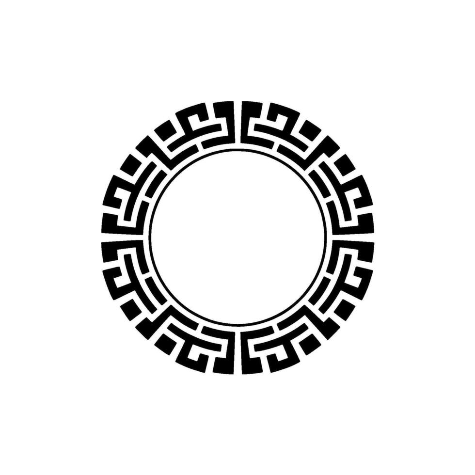 Geometric Greek Key Circle Frame Minimalist Black White vector