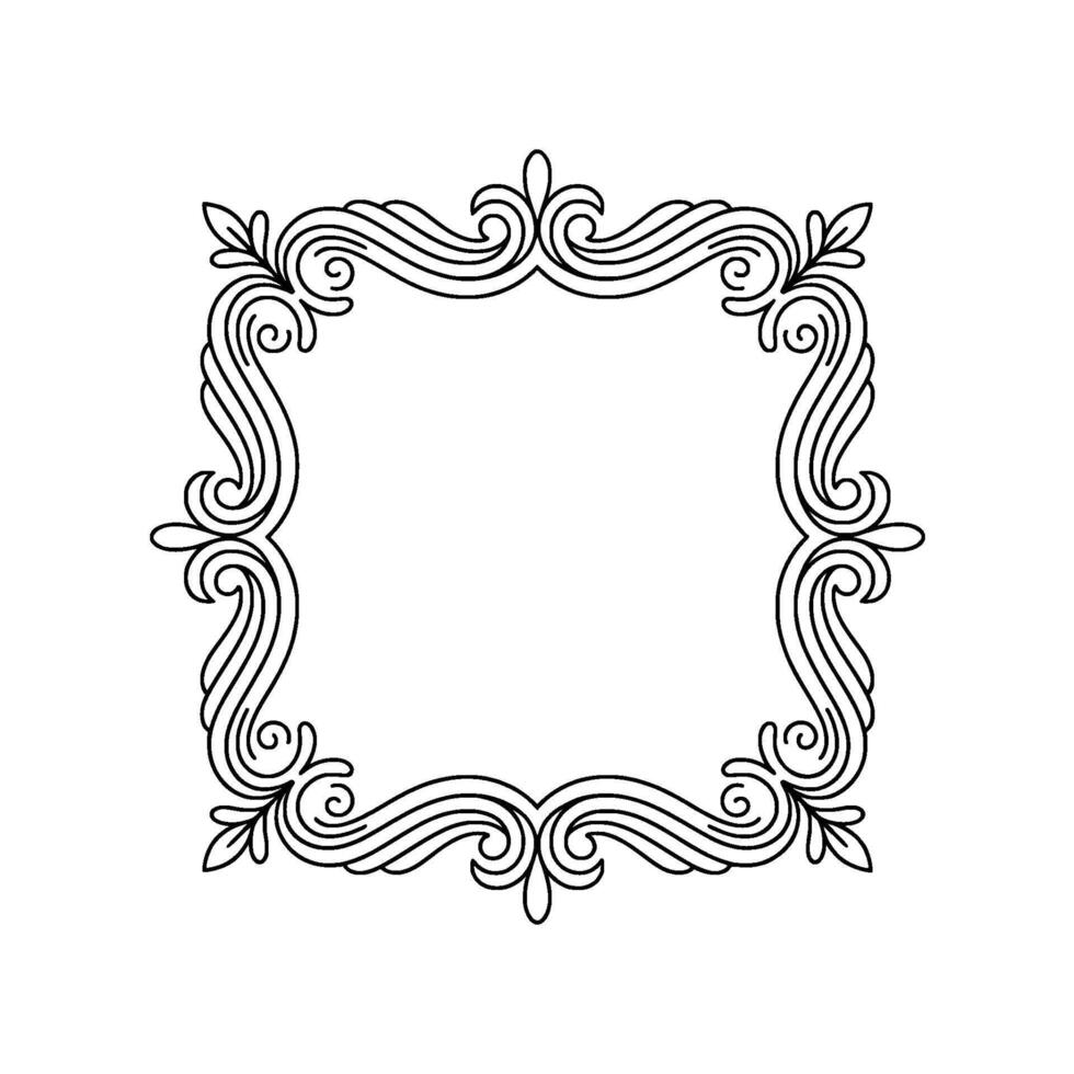 Elegant Vintage Frame Black Outline on White, Flourish vector