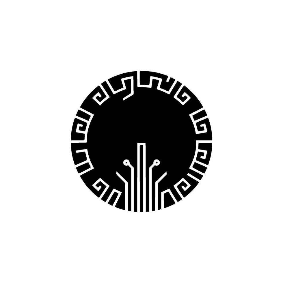 Tech With Greek Key Border Circuitry, Modern vector