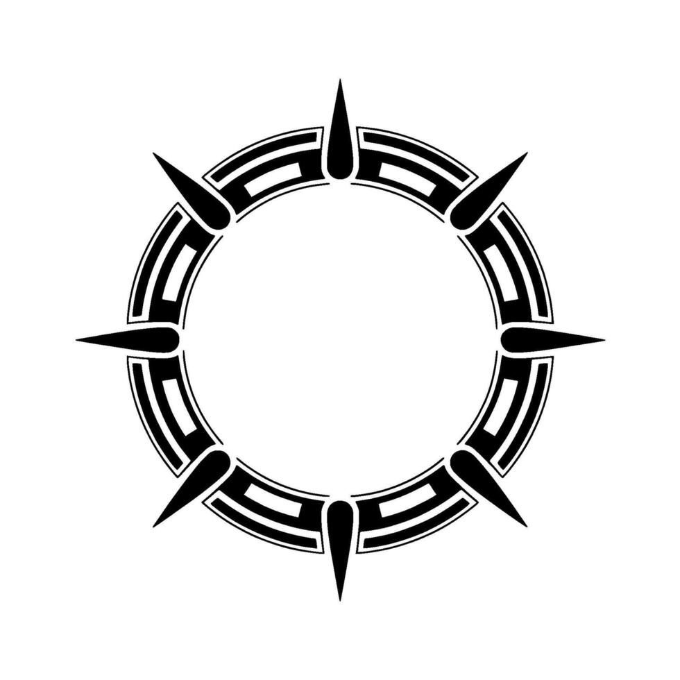 Tribal Circle Motif With Spikes, Black and White vector