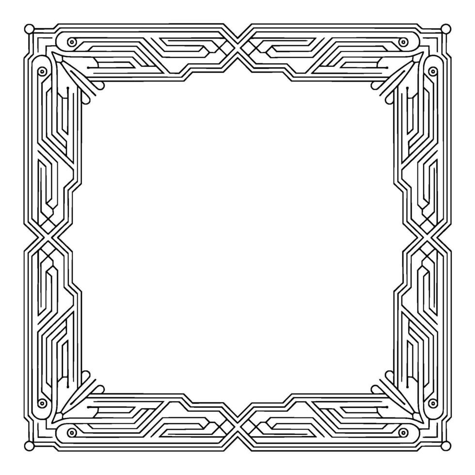 Geometric Art Deco Frame, Black White, Technological vector