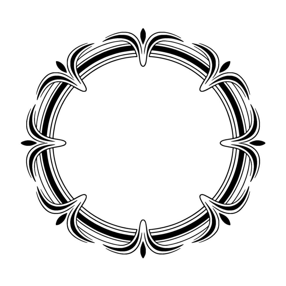 Elegant Black and White Floral Circular Frame, Illustration vector