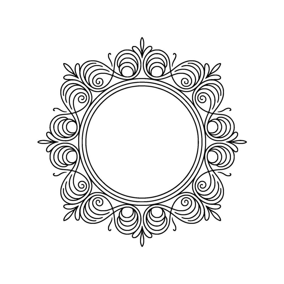 Elegant Line Art Circle Frame With Swirls and Flourishes vector