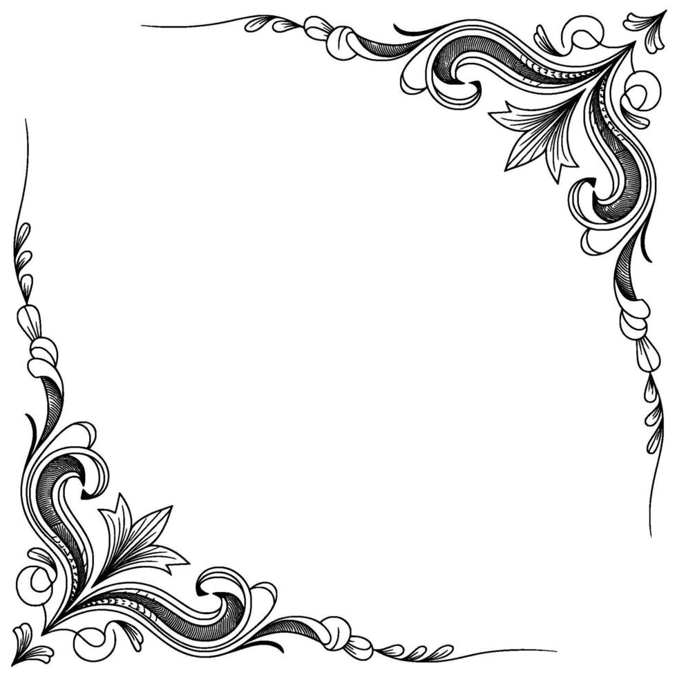 Elegant Flourish Corner Frame Decorative Scrollwork Border, Black and White vector