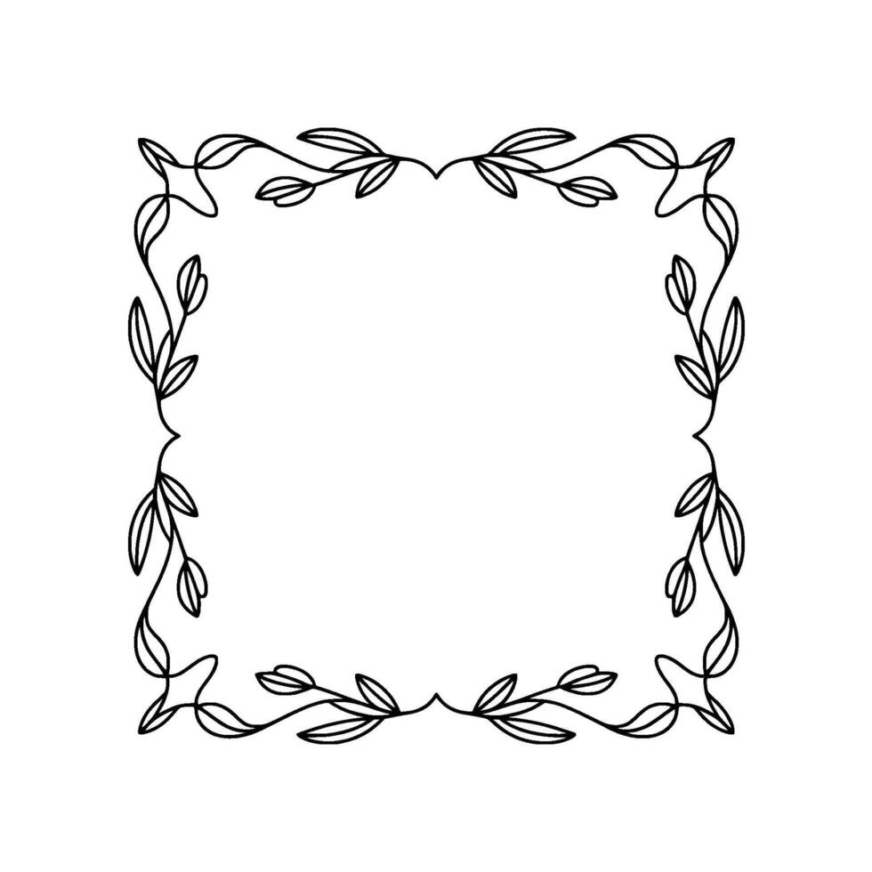 Elegant Minimalist Botanical Frame, Black Line Art, Beige Background vector