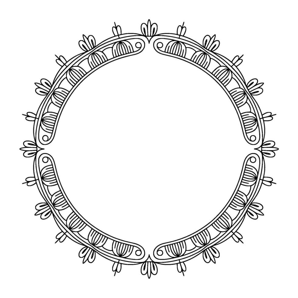 Elegant Geometric Round Frame, Decorative Border , Monochromatic vector