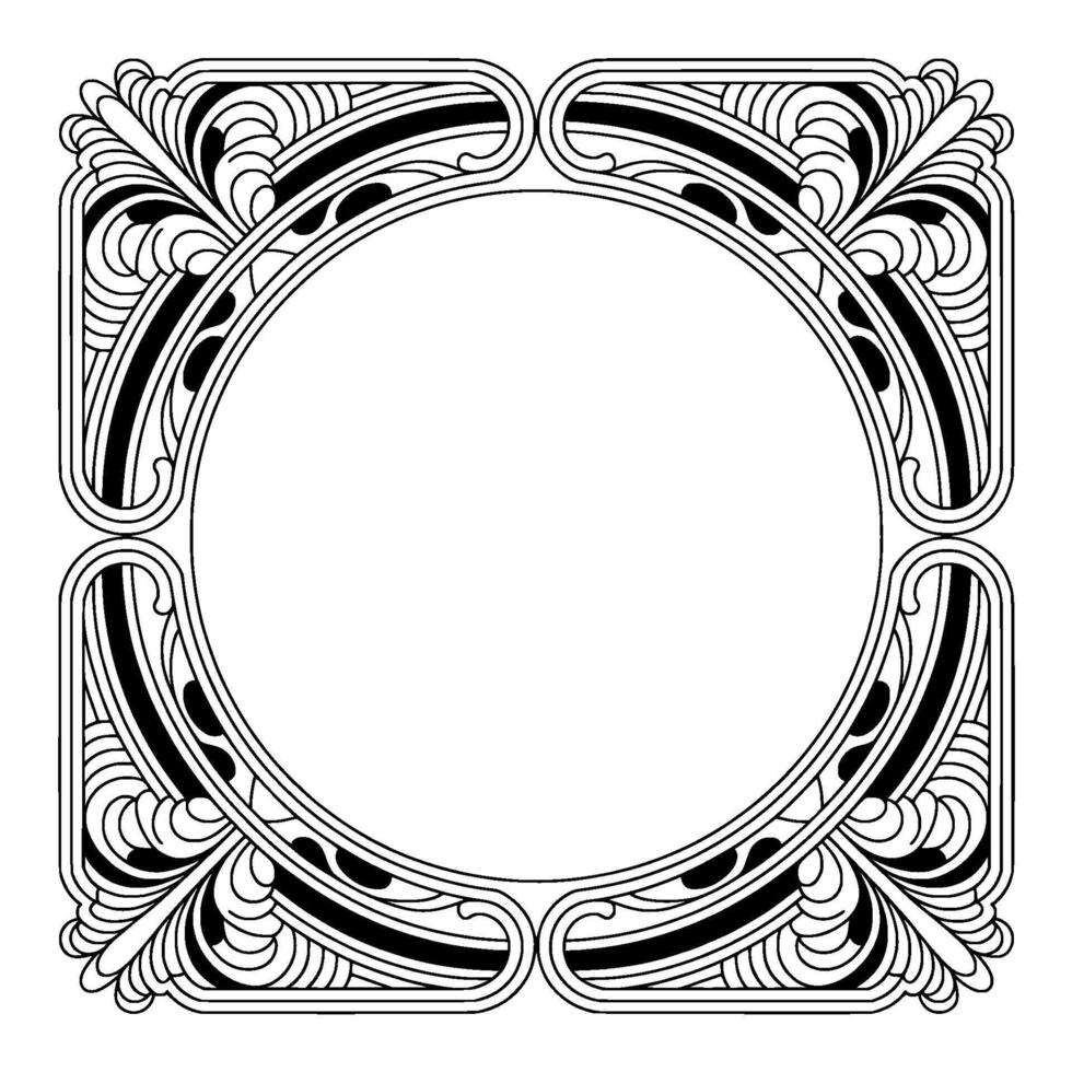 Art Nouveau Circle Frame in Black and White, Illustration vector