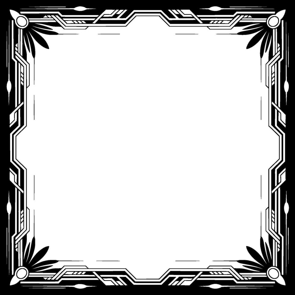 Art Deco Frame With Floral Accents in Black and White vector