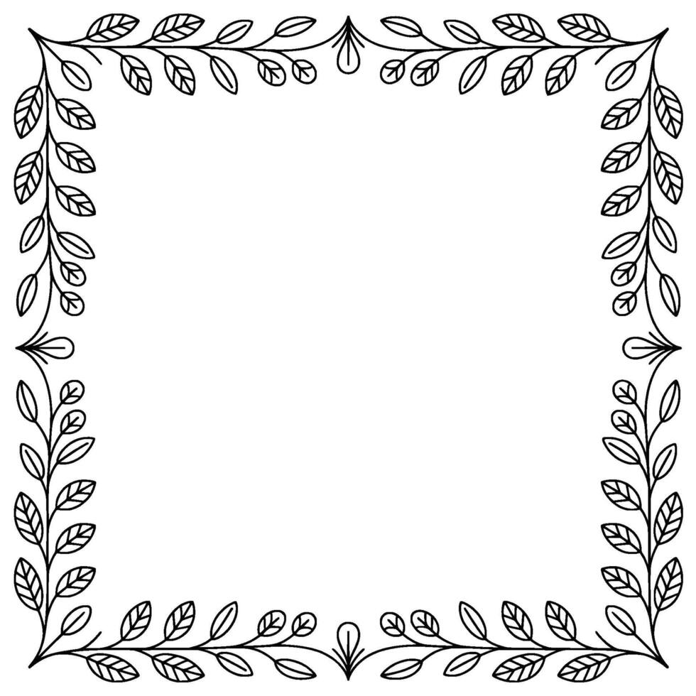 Handdrawn Botanical Frame, Minimalist Foliage Border on White vector