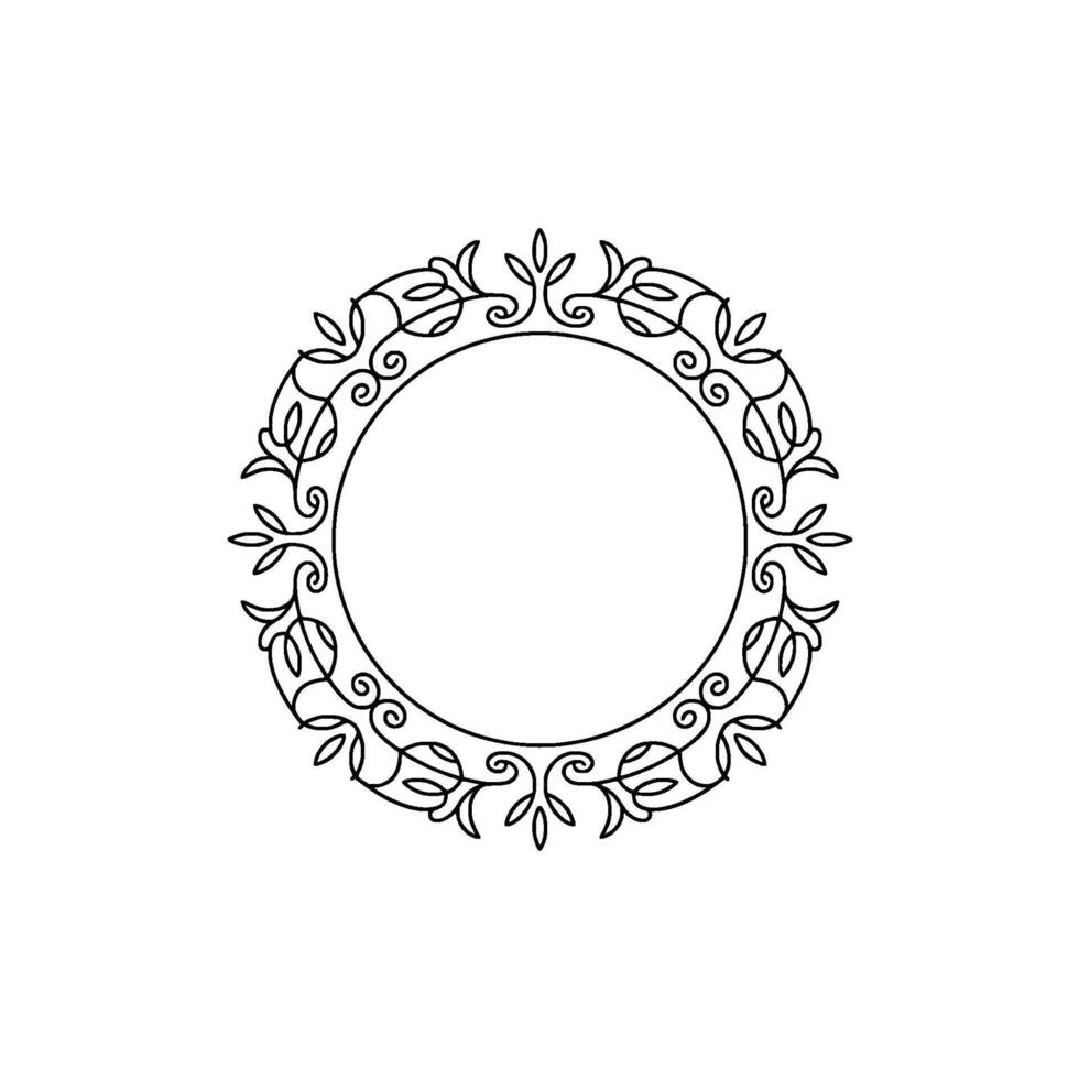 Minimalist Floral Circle Frame Elegant Line Art on Neutral Background vector