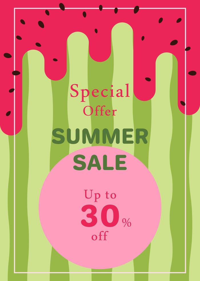 Flyer with abstract watermelon background. Sales concept. Template design for flyer, banner, poster, poster, advertisement for grocery store, marketplace, online store, website. vector