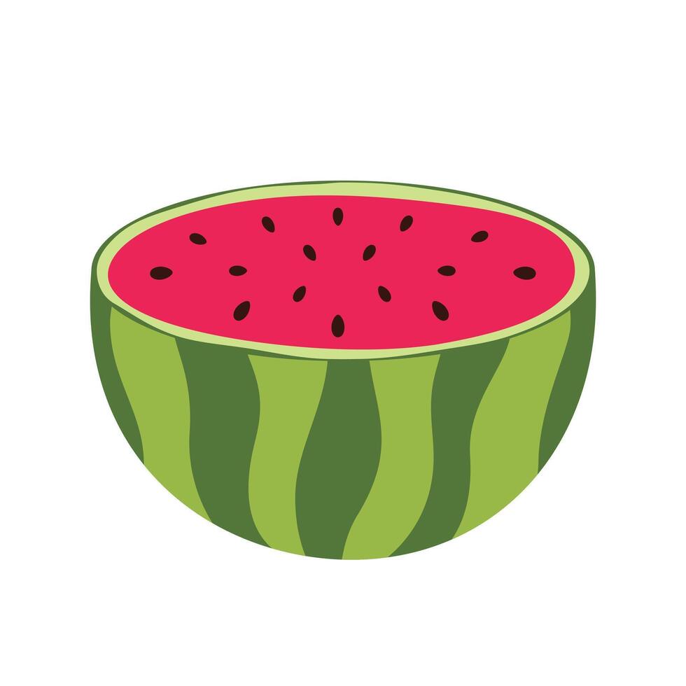 Half of a juicy, ripe, round watermelon. Watermelon icon. Illustration in flat style on white background. vector