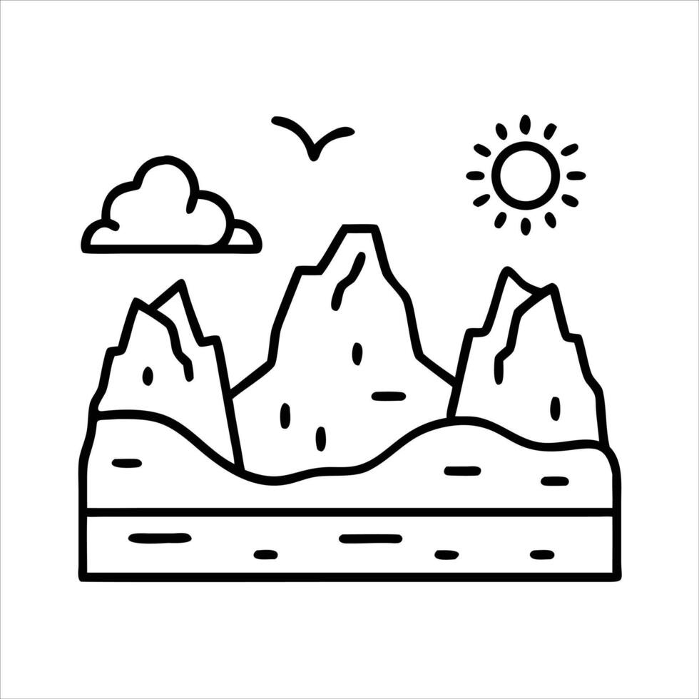 Mountain object icon modern art design black and white with bold outline vector