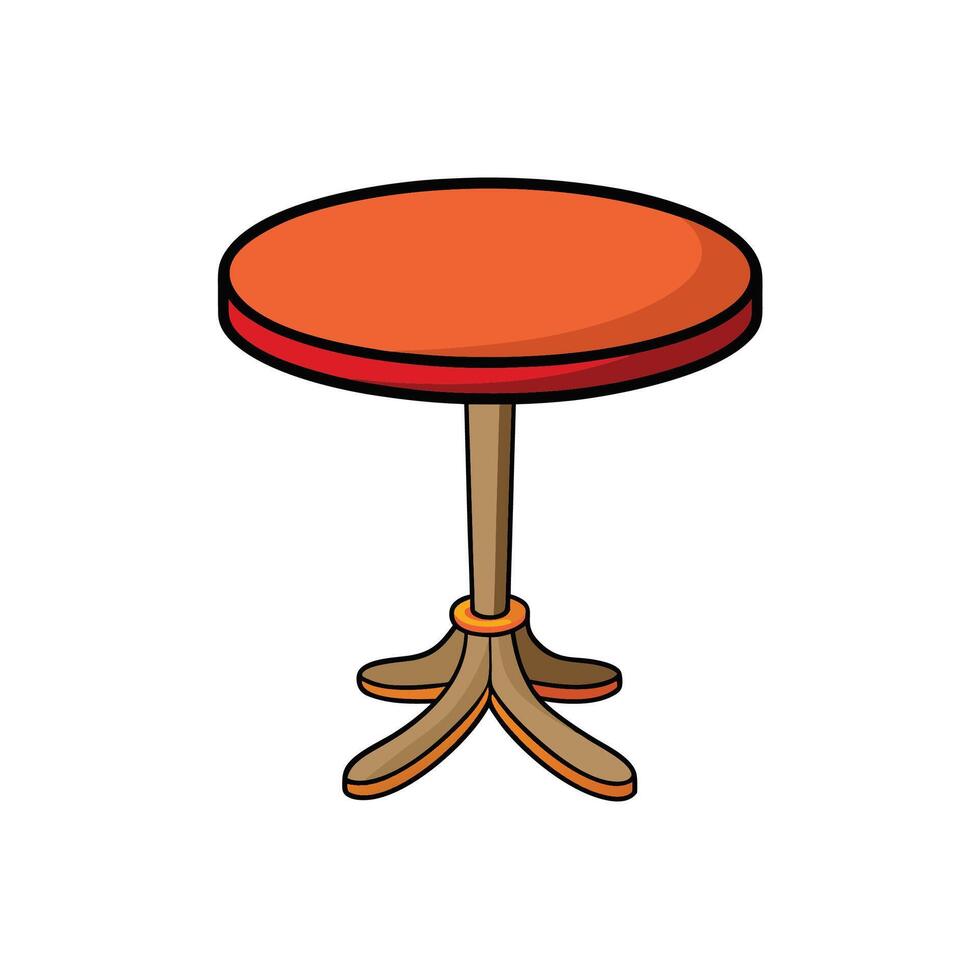 Round orange table with wooden base cartoon illustration vector