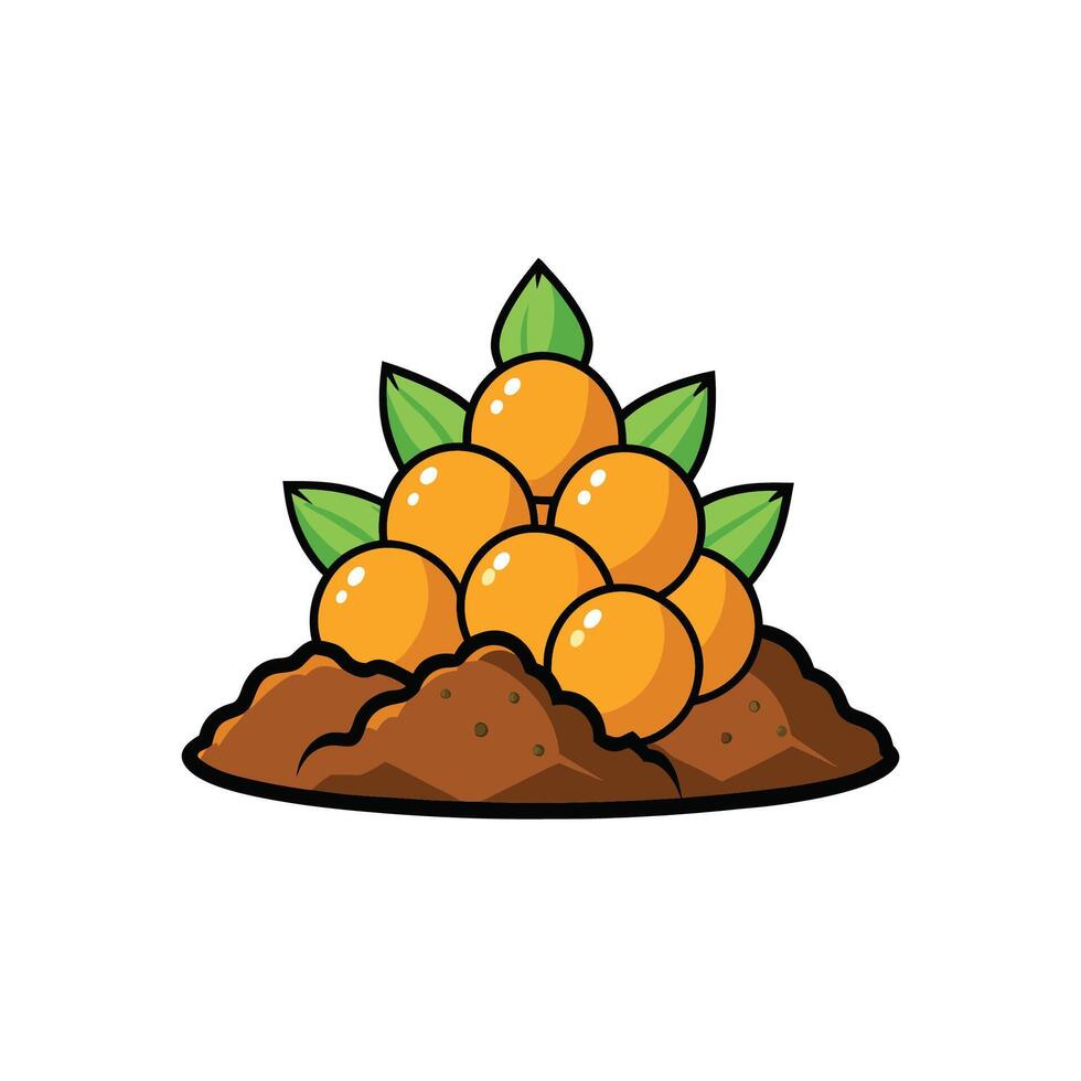 Pile of Round Orange Fruits and Green Leaves Illustration vector