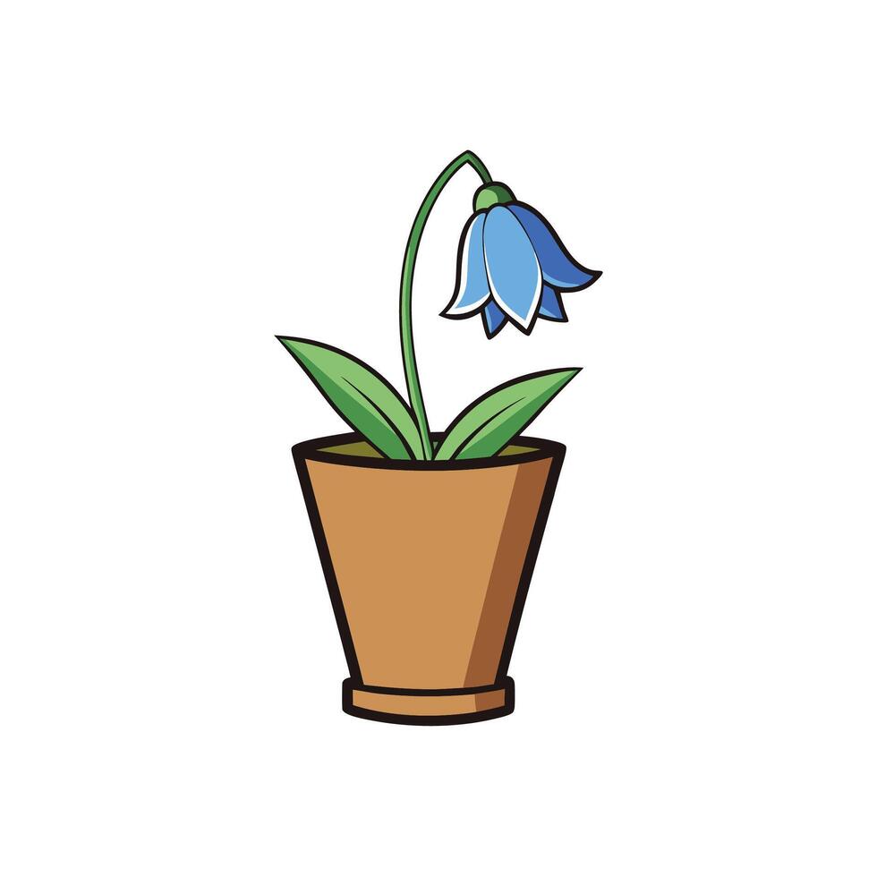 Bluebell flower illustration in a pot on white background vector