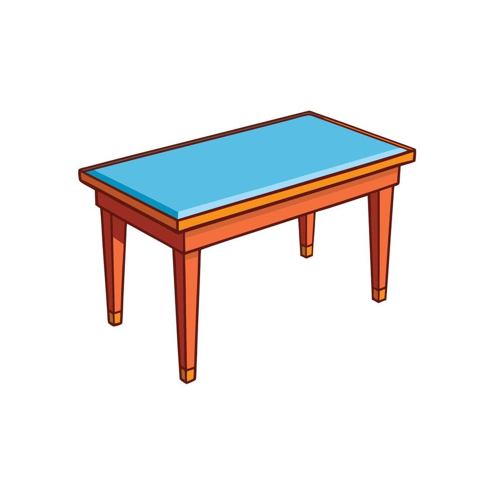 Stylized cartoon illustration of a rectangular table in isometric view vector